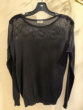 L'AGENCE Black Mesh-Yoke Knit Sweater